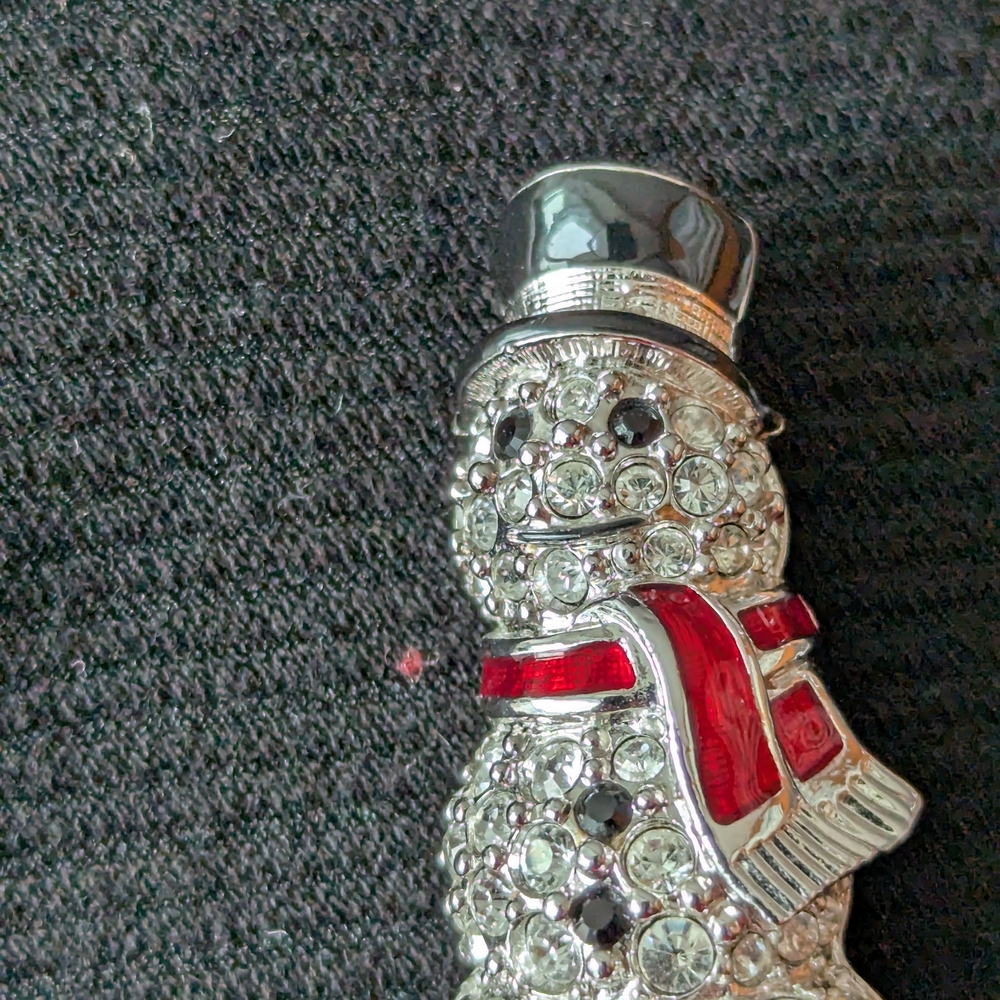 Swarovski Snowman Brooch with Red Accents
